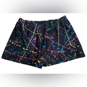Black Athletic Shorts with Neon Splatter Design